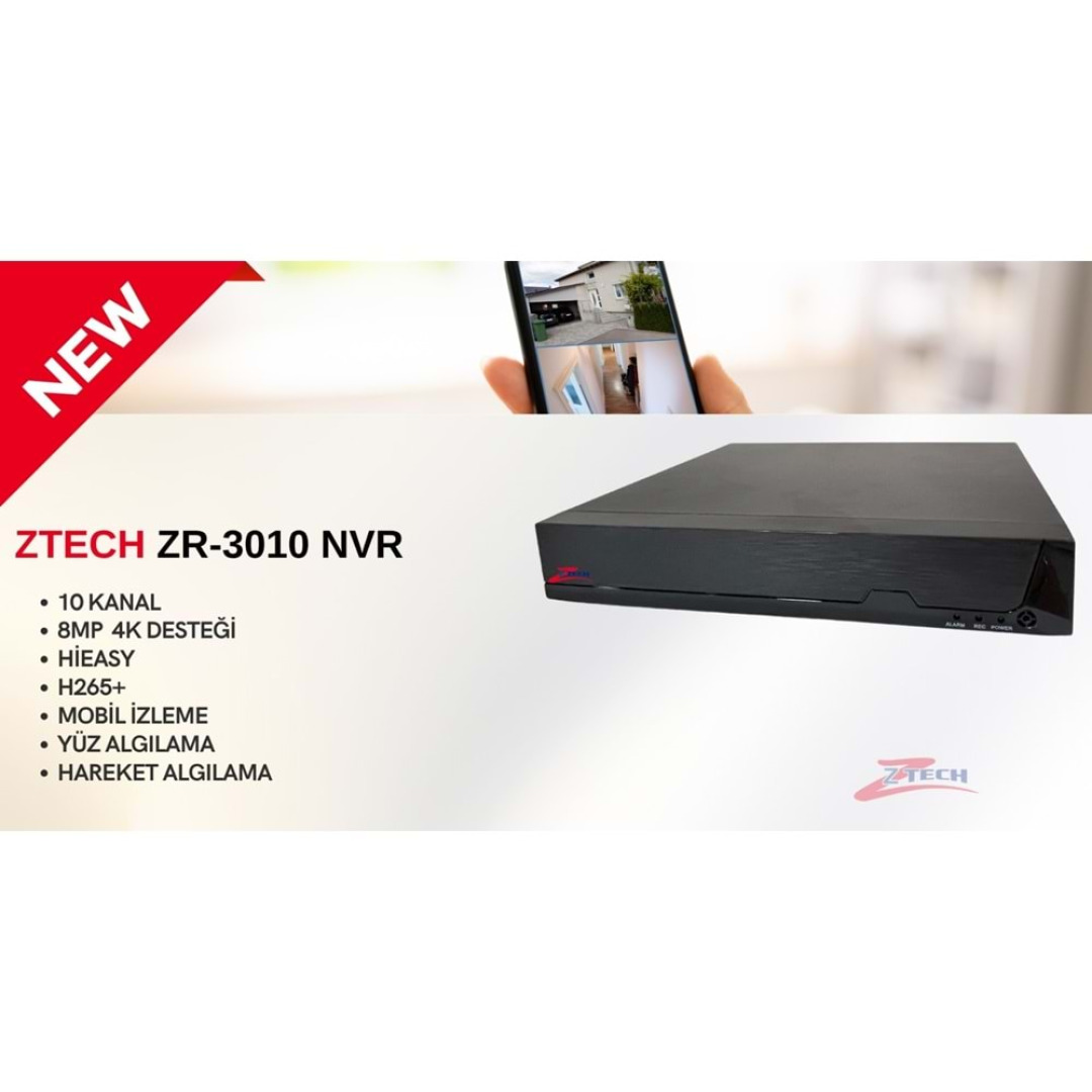 ZTECH ZR-3010 NVR 10KANAL H265 +10CH (KOLİ ADET SAYISI 10) HIEASY